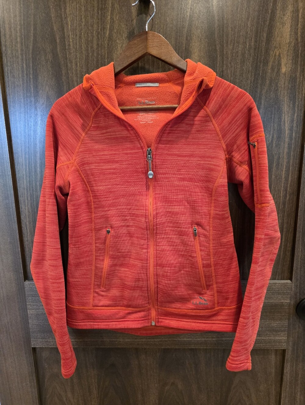L.L. Bean Women Small Orange Red Fleece Lined Hooded Active Jacket
